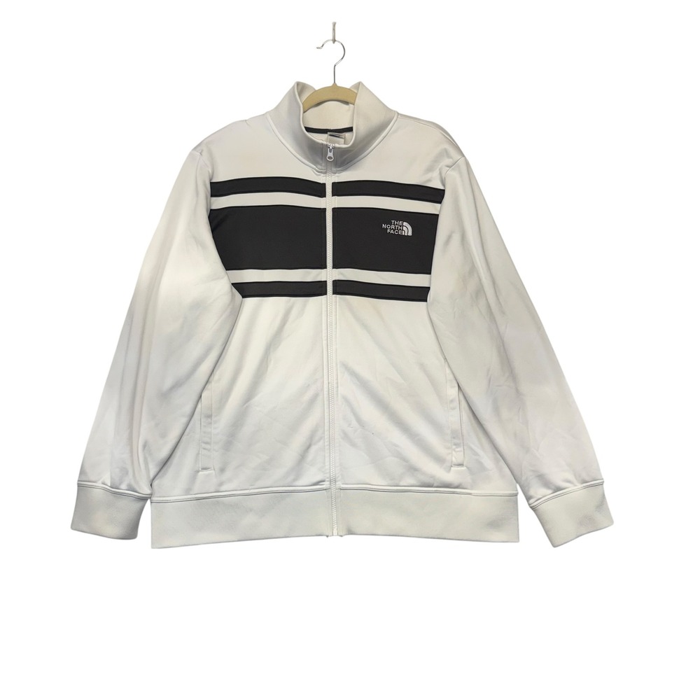 The North Face Mens Track Jacket White Black Full Zip Stripe Mock Neck Logo XL